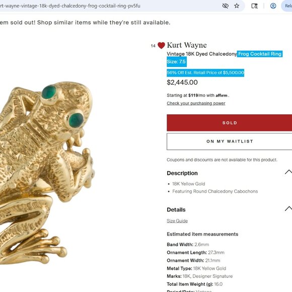 Natural Emeralds Gold Plated Sterling Silver Frog Ring - Picture 17 of 17